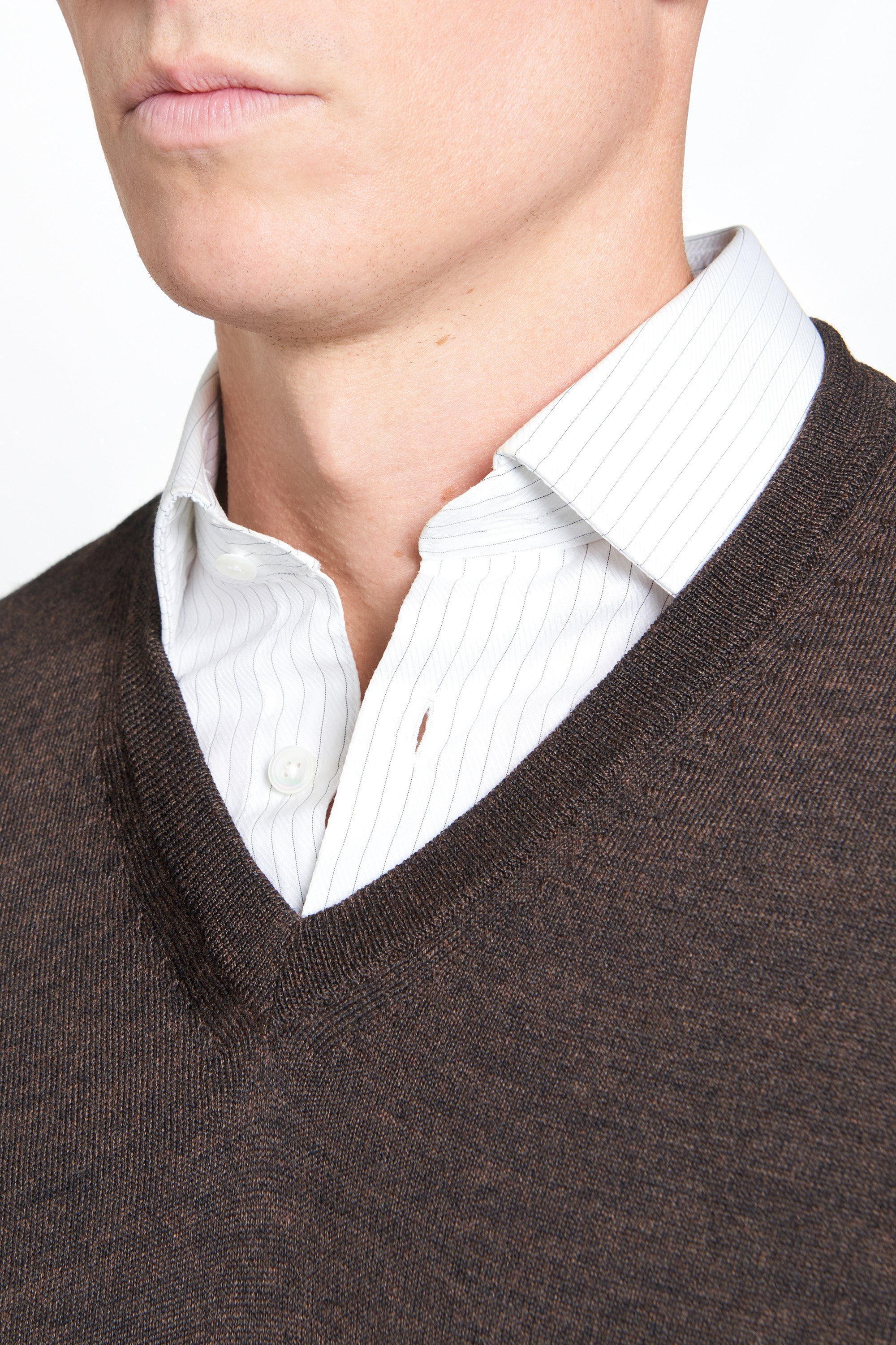 Chocolate Merino Wool V-Neck Sweater