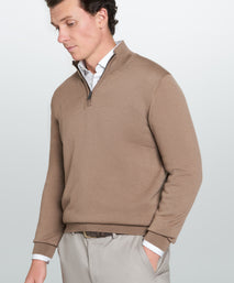 Camel Merino Wool Zip Neck Sweater