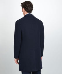 Navy Blue British Wool Herringbone Notch Lapel Overcoat