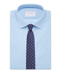 Pale Blue & White Tailored Fit Double Cuff Core Poplin Gingham Formal Shirt