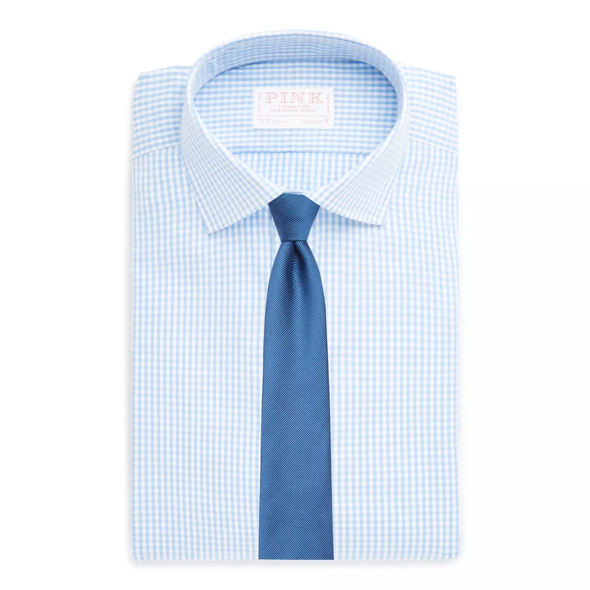 Pale Blue & White Classic Fit Core Poplin Gingham Formal Shirt