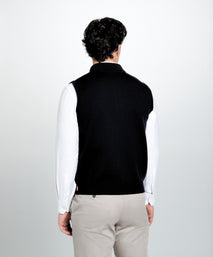 Black Knitted Merino Wool Zipper Gilet