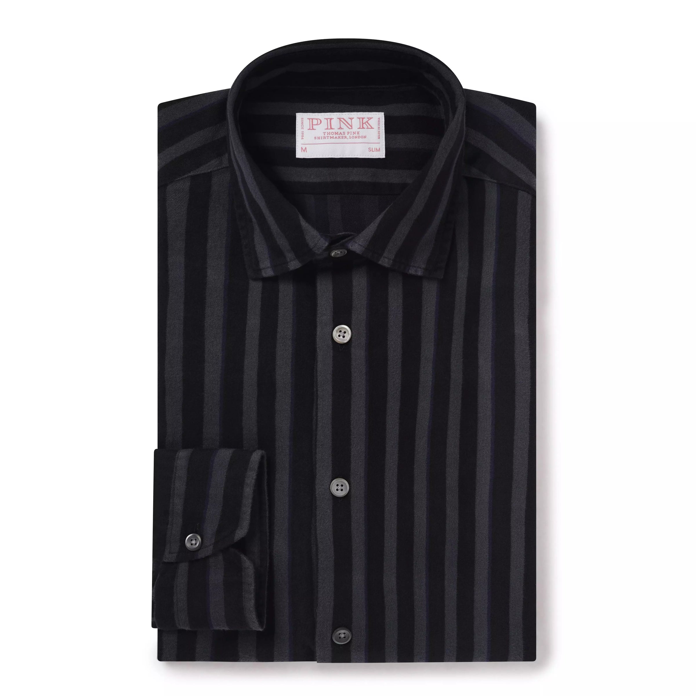 Grey & Black Slim Fit Smart Casual Tonal Barre Stripe Shirt