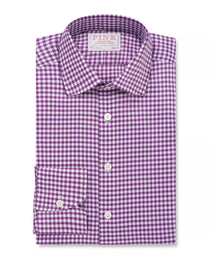 Purple & White Slim Fit Twill Mini Check Formal Shirt