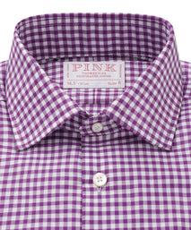 Purple & White Slim Fit Twill Mini Check Formal Shirt