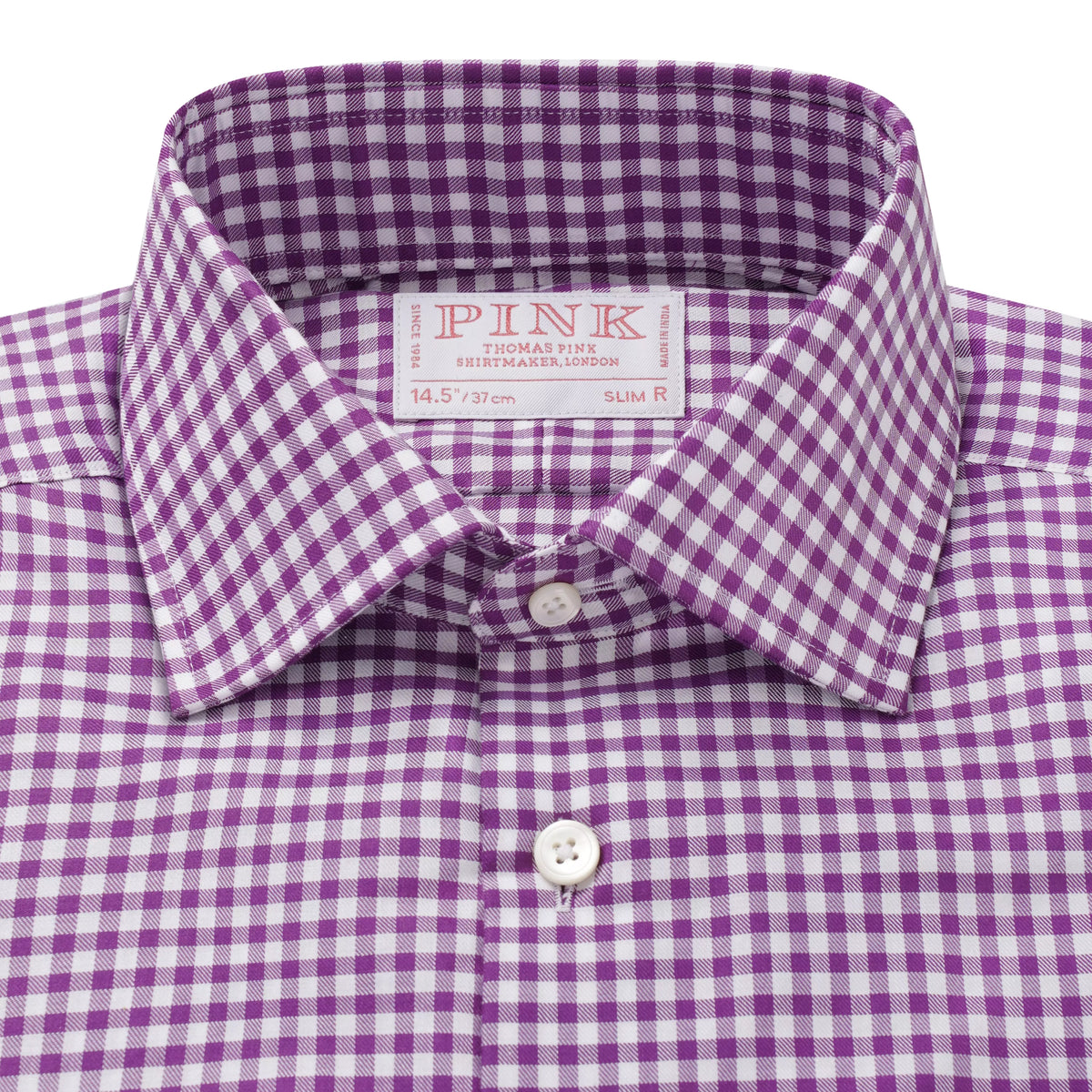 Purple & White Slim Fit Twill Mini Check Formal Shirt