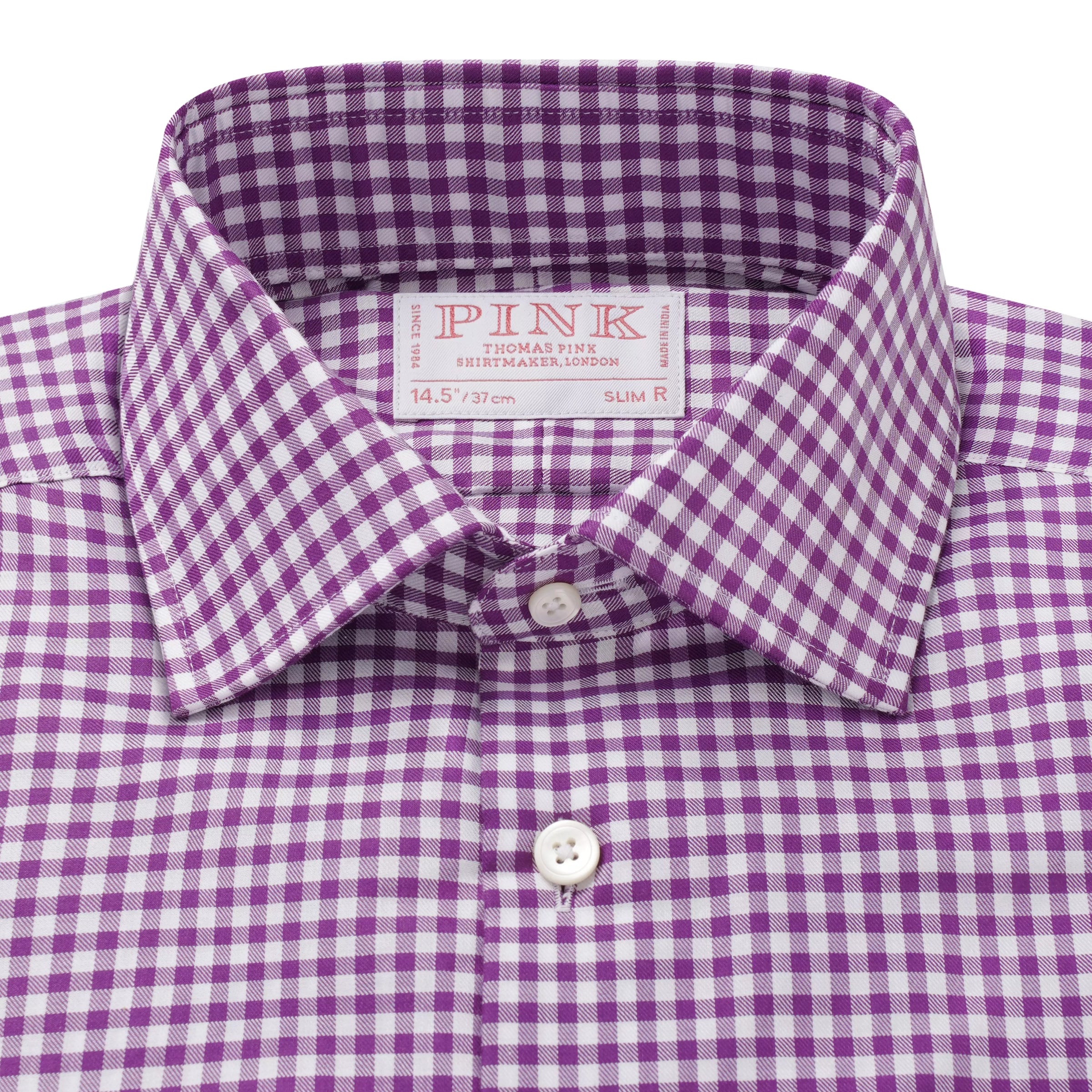 Purple & White Slim Fit Twill Mini Check Formal Shirt
