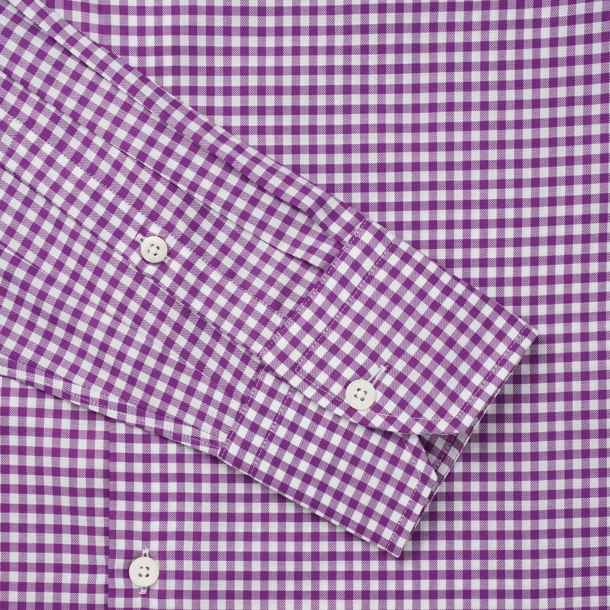 Purple & White Slim Fit Twill Mini Check Formal Shirt