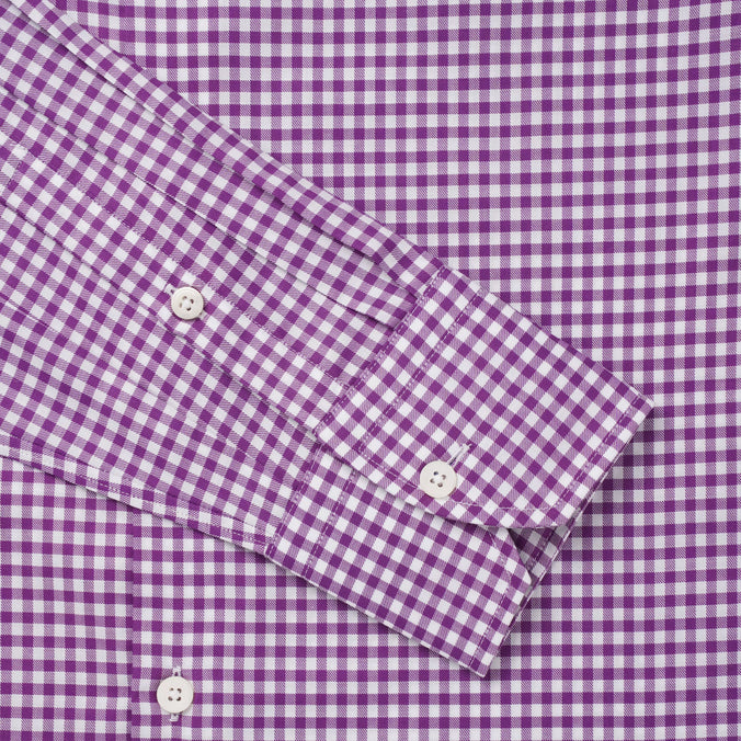 Purple & White Slim Fit Twill Mini Check Formal Shirt