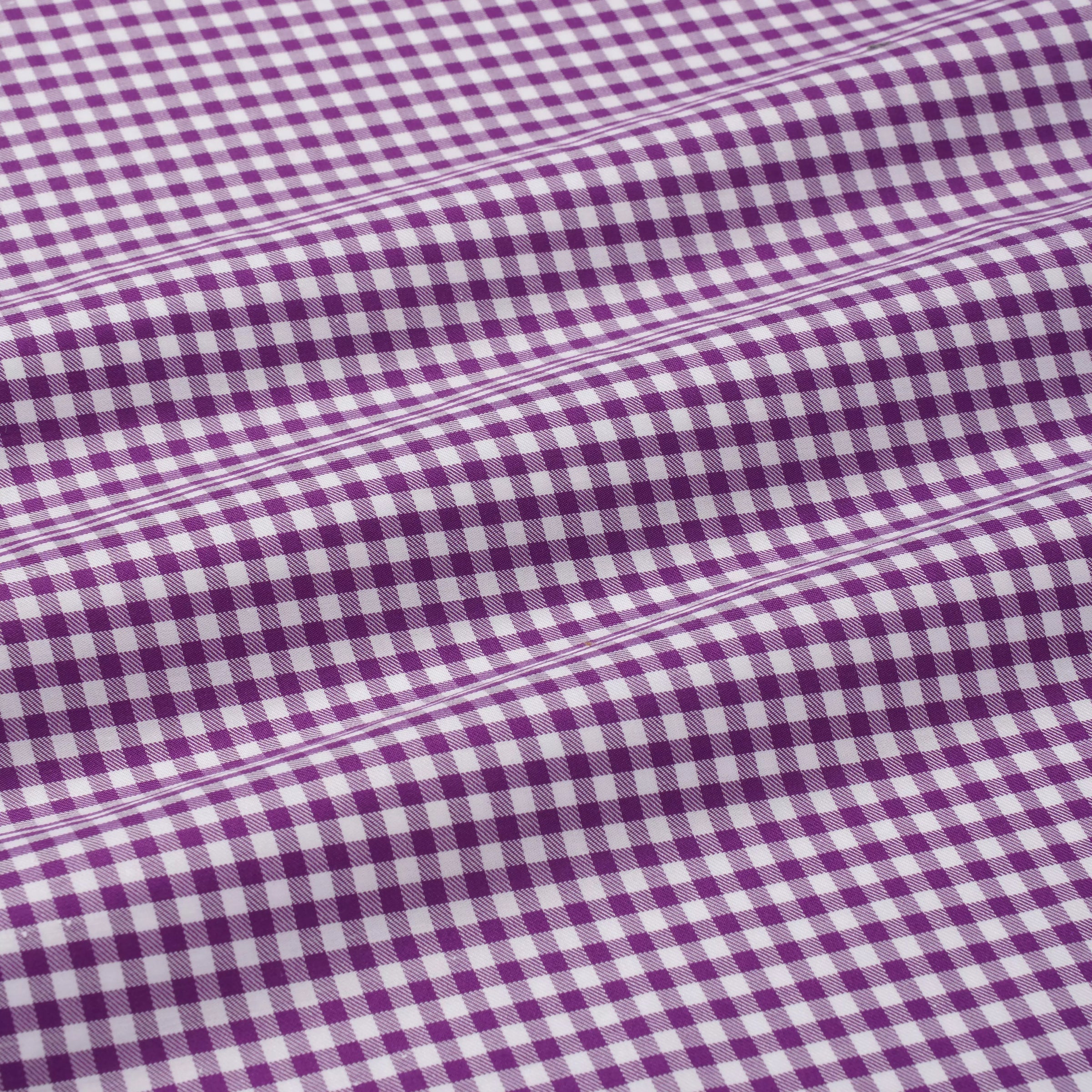Purple & White Slim Fit Twill Mini Check Formal Shirt