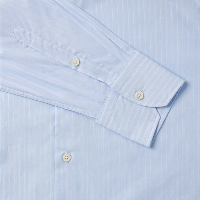 Pale Blue & White Tailored Fit Poplin Stripe Formal Shirt